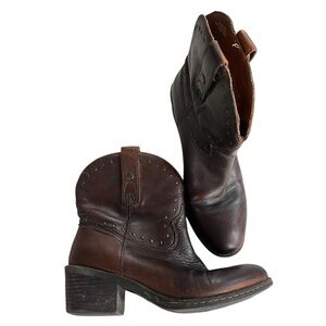 BOC Born Concept Womens 6.5 Brown Leather Studded Ankle Top Western Cowboy Boots